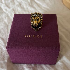 Gucci Gold Lion and crystal Ring